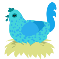A aqua and sky chicken with a speckle pattern