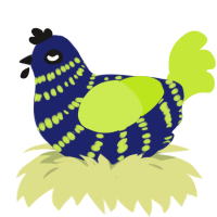 Glowfish, a navy and lime chicken with a bar pattern