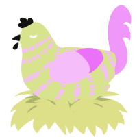 Fluttershy, a lemon and lavender chicken with a bar pattern
