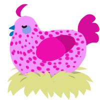 A lavender and fuchsia chicken with a speckle pattern