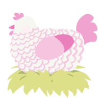 A white and pink chicken with a lace pattern
