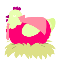Towel, a fuchsia and gluppy chicken with a head pattern