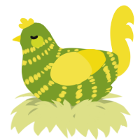 A chartreuse and yellow chicken with a bar pattern
