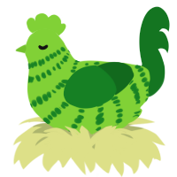 A grass and leaf chicken with a bar pattern