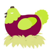 A maroon and lime chicken with a head pattern