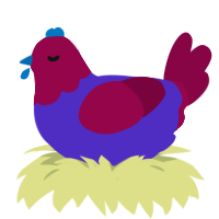 A indigo and maroon chicken with a head pattern