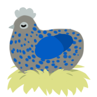 A ash and ultramarine chicken with a speckle pattern