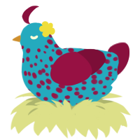 Camp Doubletree, a sky and maroon chicken with a speckle pattern