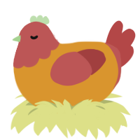 hotdog, a orange and red chicken with a head pattern