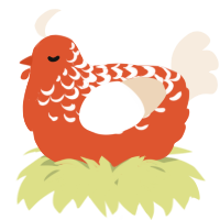 A vermilion and cream chicken with a half-lace pattern