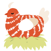 A vermilion and cream chicken with a bar pattern