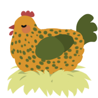 A orange and olive chicken with a speckle pattern