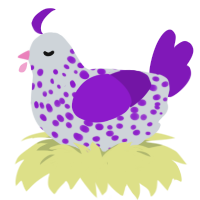 A mist and violet chicken with a speckle pattern
