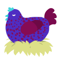 A indigo and wine chicken with a speckle pattern