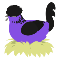 A blurple and sable chicken with a neck-speckle pattern