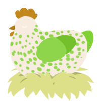 A cream and grass chicken with a speckle pattern