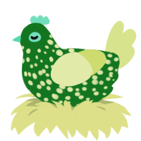 Lime, a leaf and lemon chicken with a speckle pattern