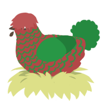 Christmas Tree, a red and viridian chicken with a lace pattern