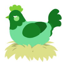 A spring and leaf chicken with a head pattern