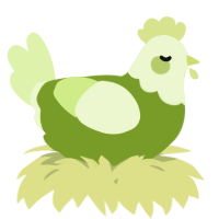 A chartreuse and apple chicken with a head pattern