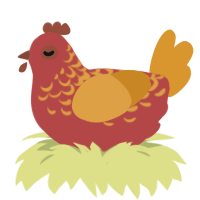 sausage, a red and orange chicken with a half-lace pattern