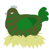 A olive and leaf chicken with a bar pattern