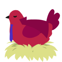 A crimson and maroon chicken