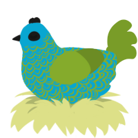 seaweed, a cerulean and chartreuse chicken with a double-lace pattern