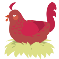 A red and crimson chicken with a half-lace pattern