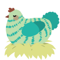 A gluppy and turquoise chicken with a bar pattern