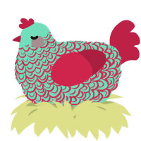 A mint and crimson chicken with a double-lace pattern