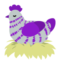Regal, a silver and violet chicken with a bar pattern