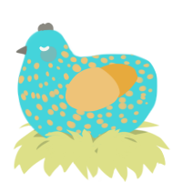 A aqua and honey chicken with a speckle pattern