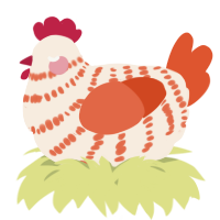 A cream and vermilion chicken with a bar pattern