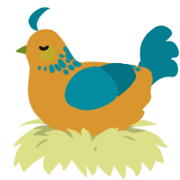 A orange and sea chicken with a neck-speckle pattern