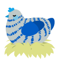 A silver and ultramarine chicken with a bar pattern