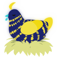 A navy and yellow chicken with a bar pattern