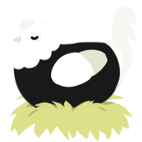 A sable and white chicken with a head pattern