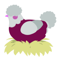 A wine and silver chicken with a head pattern
