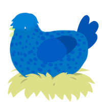A sapphire and ultramarine chicken with a speckle pattern