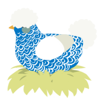 A sapphire and white chicken with a double-lace pattern