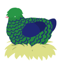 A viridian and navy chicken with a lace pattern
