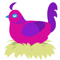 A fuchsia and violet chicken with a neck-speckle pattern