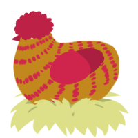 A ochre and crimson chicken with a bar pattern