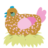 A gold and pink chicken with a speckle pattern