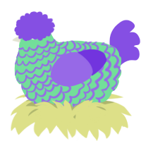 A spring and blurple chicken with a lace pattern