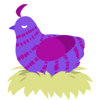 A blurple and plum chicken with a bar pattern