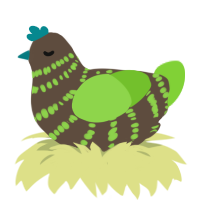 Monster Drink, a bark and grass chicken with a bar pattern