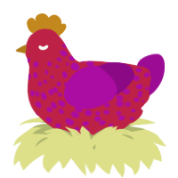 A crimson and plum chicken with a speckle pattern