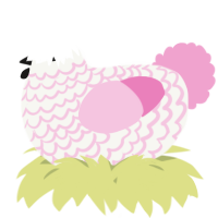 A white and pink chicken with a lace pattern